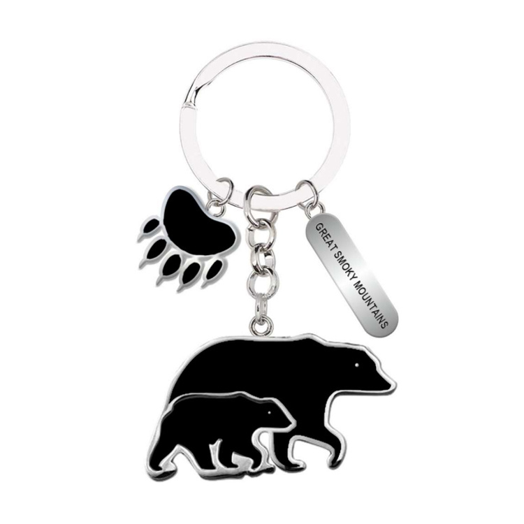 Custom Logo Alloy Metal Smoky Mountain Souvenirs Black Bear Keychain