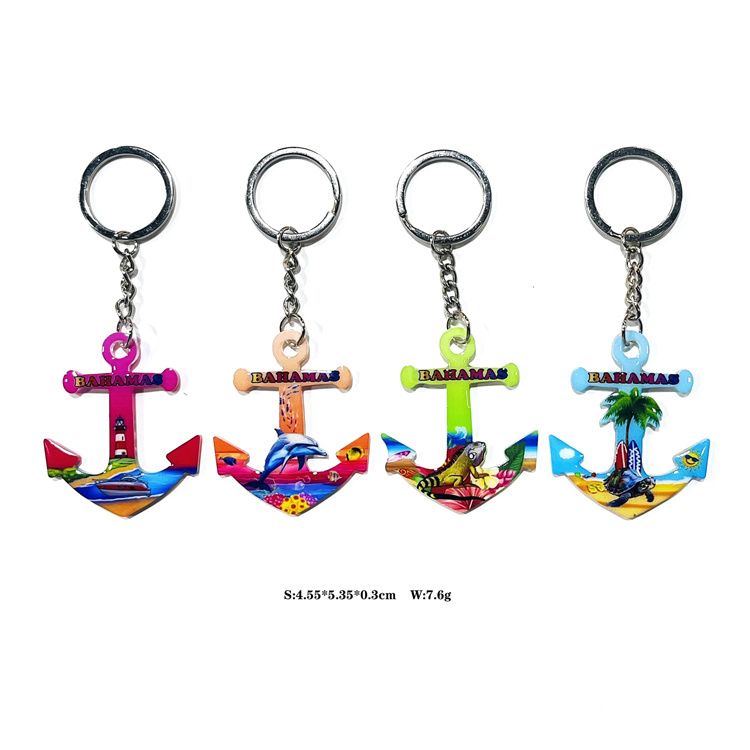 Custom Double Sided Printing Epoxy Acrylic Beach Flamingo Bahamas Souvenir Keychain