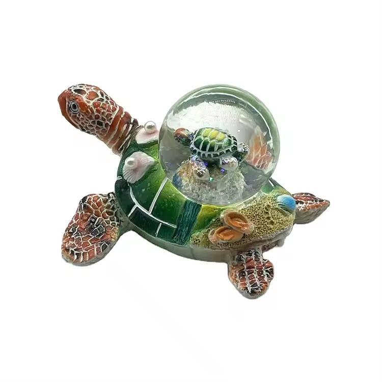 Custom Logo Promotion Gift Resin Snow Globe Tropical Beach Tourist Souvenir Glitter Water Ball with Turtle