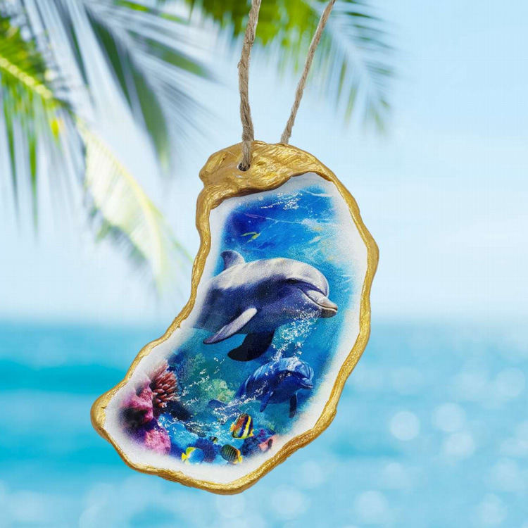 Custom Printing Resin Beach Christmas Hanging Oyster Shell Ornament