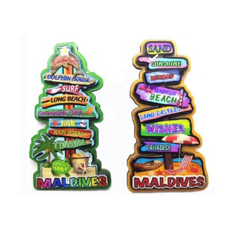 Custom Logo Name Epoxy Wood Beach Island Maldives Souvenir Signpost Fridge Magnet