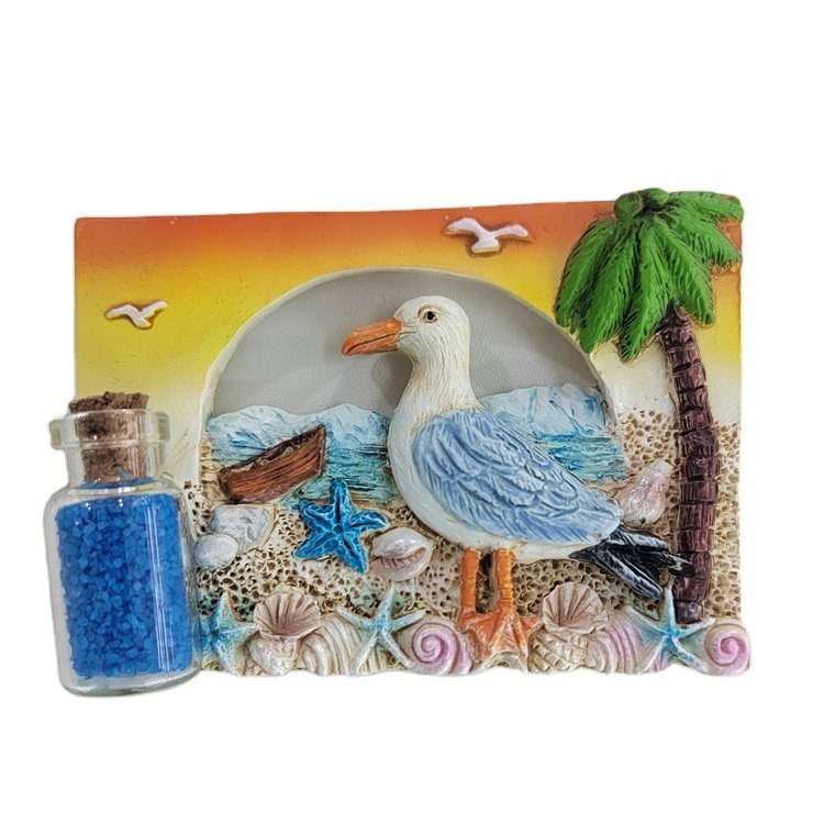 Customized Logo Seagull Travel Gift Beach Souvenir Resin Fridge Magnet with Sand