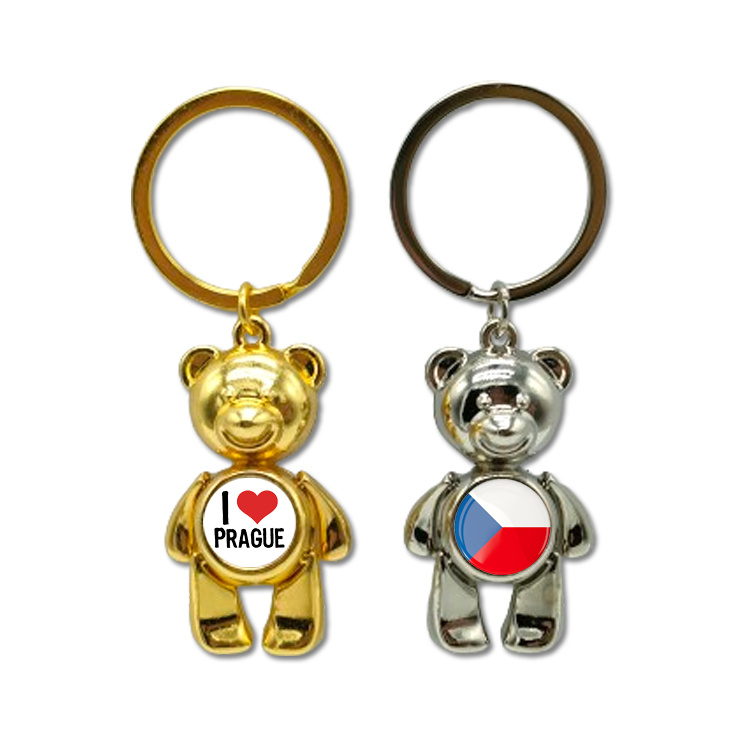 Customized Logo Shaped Metal Bear Czech Republic Prague Souvenir Keychain