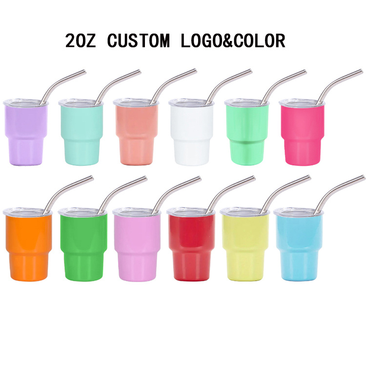 Custom Logo Mini Shot Glasses Tumbler 3oz Personalized Stainless Steel Sublimation Tumbler with Straw and Lid for Parties