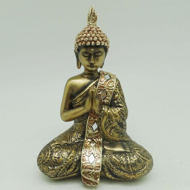 Home Decor Religious Craft Sitting Buddha Resin Gold Color Statues Buddha Statue