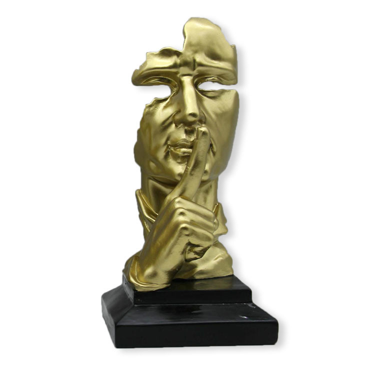 Thinker Statue, Silence Is Gold Abstract Art Figurine, Modern Home Resin Sculptures Decorative Desktop Decor