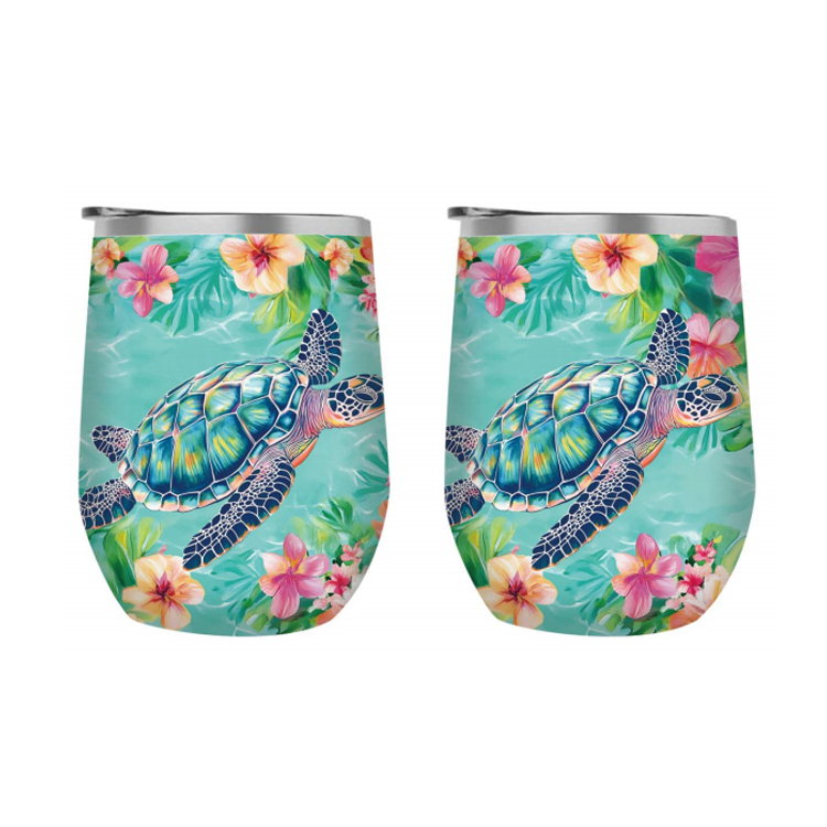 Custom Logo Print Stainless Steel Ocean Beach Gifts Sea Turtle 12oz Egg Mug Tumbler