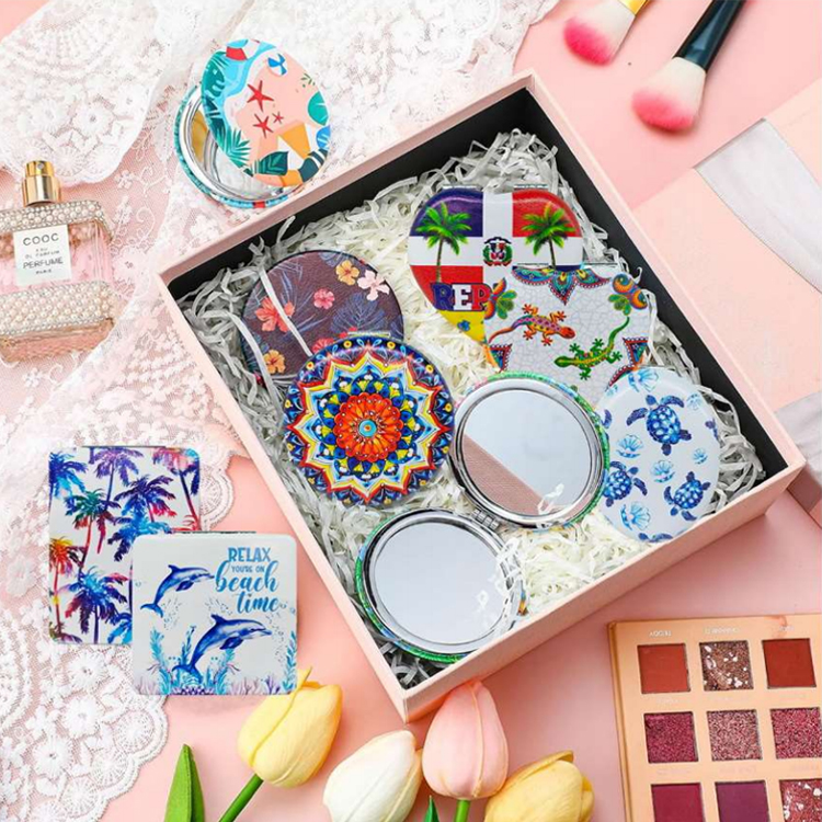 Wholesale Leather Small Mini Cosmetic Mirror Bling Tourist Souvenir France Paris Pocket Mirror with Custom logo