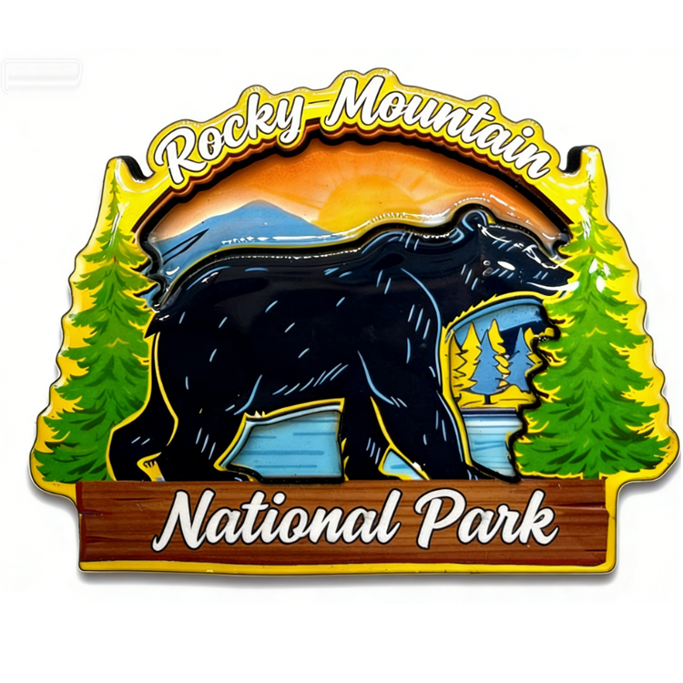 Custom Bear Great Smoky Mountains Souvenir Wood Magnet Outdoor Tent Camping Souvenir Fridge Magnet