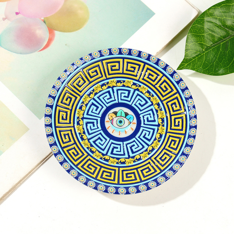 Round Shaped Plate Fridge Magnet Custom Printed Ceramic Magnets Evil Eye Souvenir Ceramic Fridge Magnet