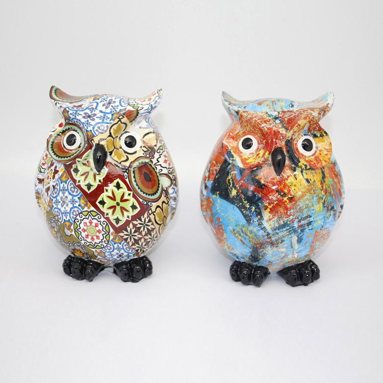 Custom Water Transfer Printing Owl Resin Animal Figurines for Home Decoration