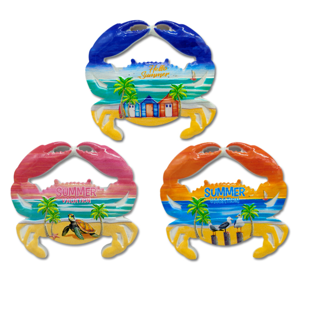 Factory Custom logo Resin Printing Magnet Sea Life Ocean Beach Souvenir Crab Fridge Magnet