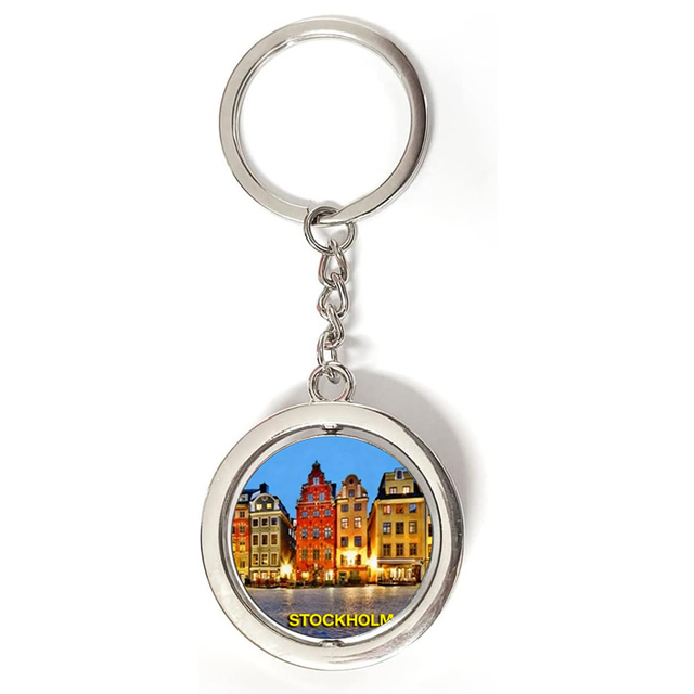 Custom logo Spinning Round Albania Key Chain Epoxy Metal Albania Souvenir Keychain