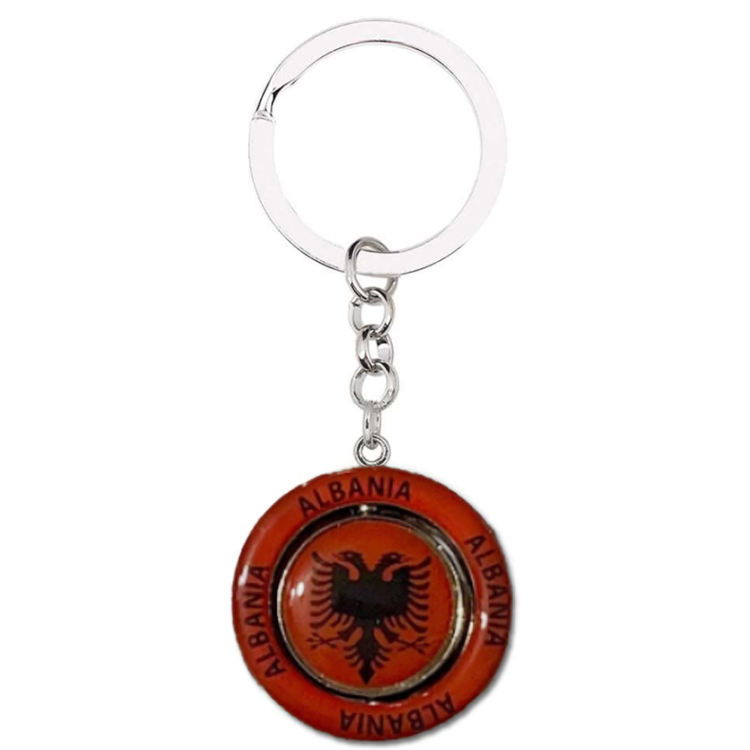 Custom logo Spinning Round Albania Key Chain Epoxy Metal Albania Souvenir Keychain