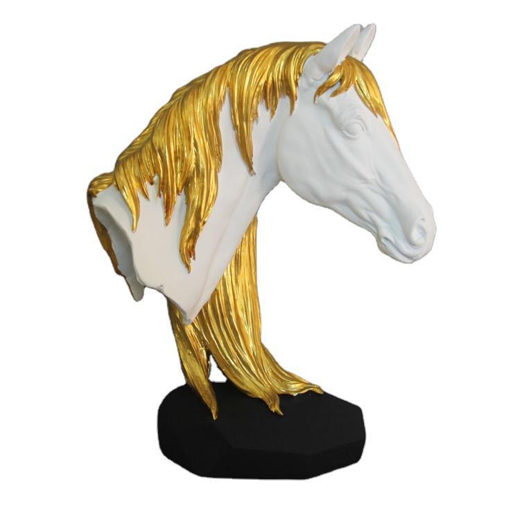 Modern Home Office Decoration Golden Resin Horse Head Statue