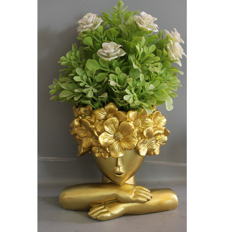 Modern Light Luxury Body Flower Vase Home Decor Cute Girl Resin Vase