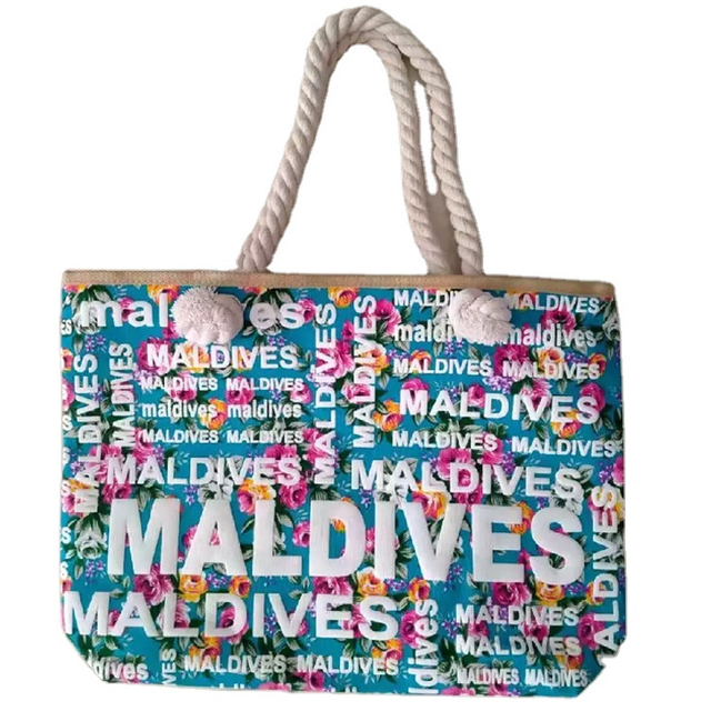 Customized Logo Letter Country City Name Design Big Large Canvas Maldives Souvenir Beach Bags Suppliers