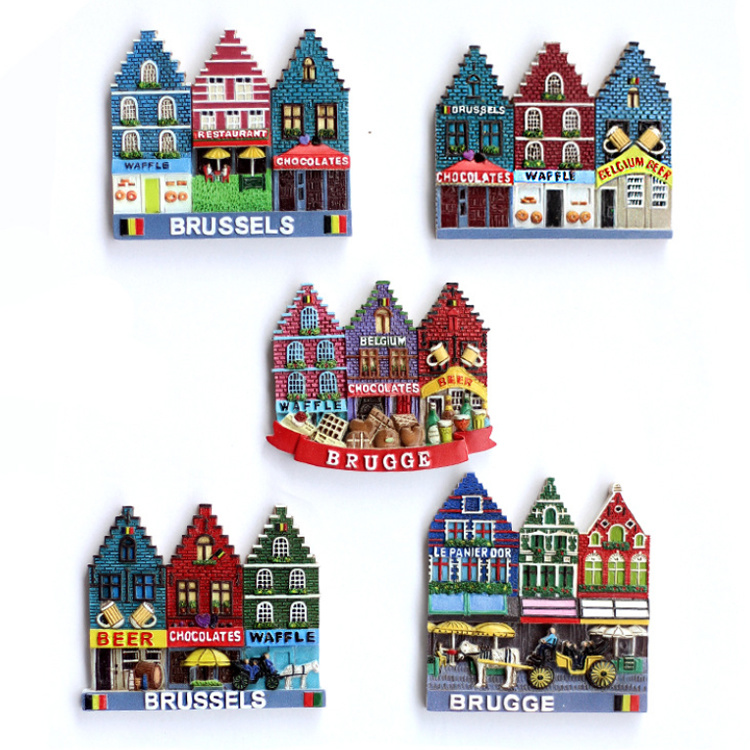 Customized European City Belgium Brussels Souvenir Resin Building Fridge Magnets