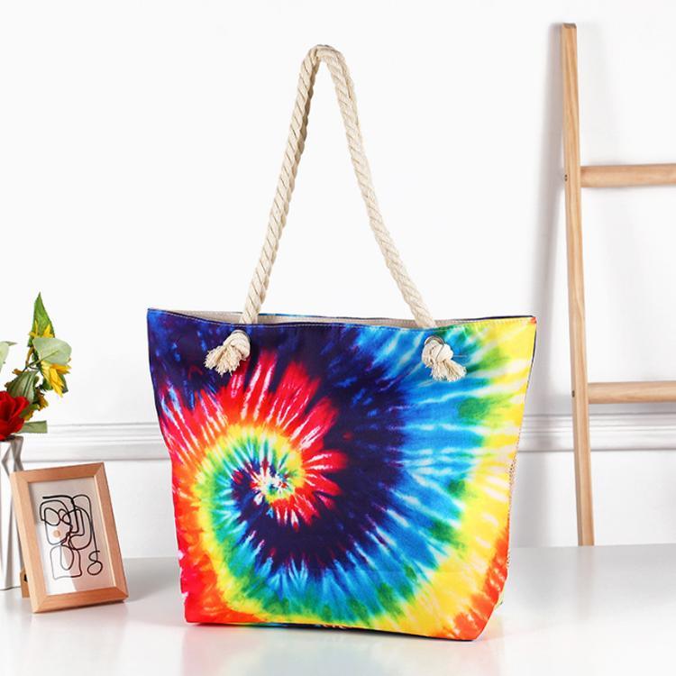 Wholesale Women Fashion Beach Bag Canvas Rainbow Tie Dye Tote Bags