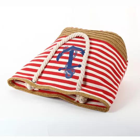 Wholesale Women Summer Anchor Canvas Tote Bag Large Straw Beach Bag