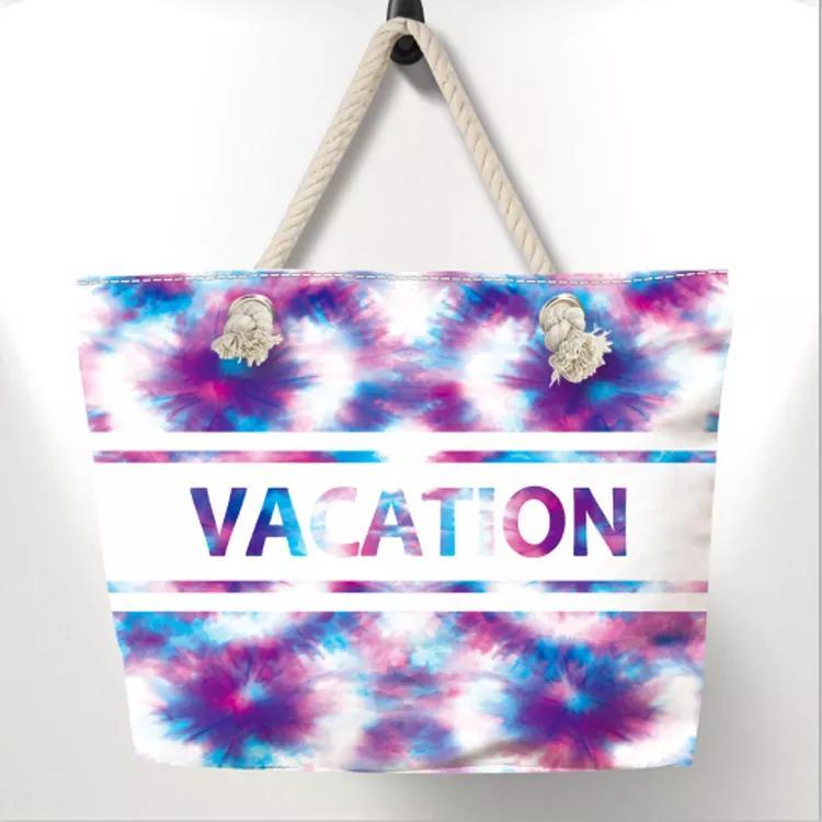 Personalized Design Big Tie Dye Beach Bag Canvas Shoulder Pockets Beach Tote Bag for Souvenir