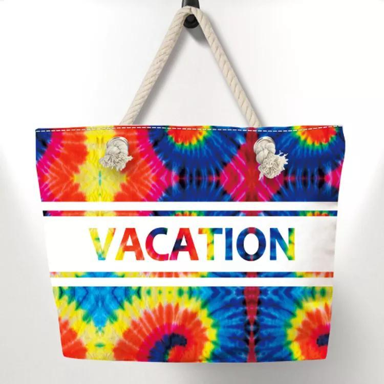 Personalized Design Big Tie Dye Beach Bag Canvas Shoulder Pockets Beach Tote Bag for Souvenir