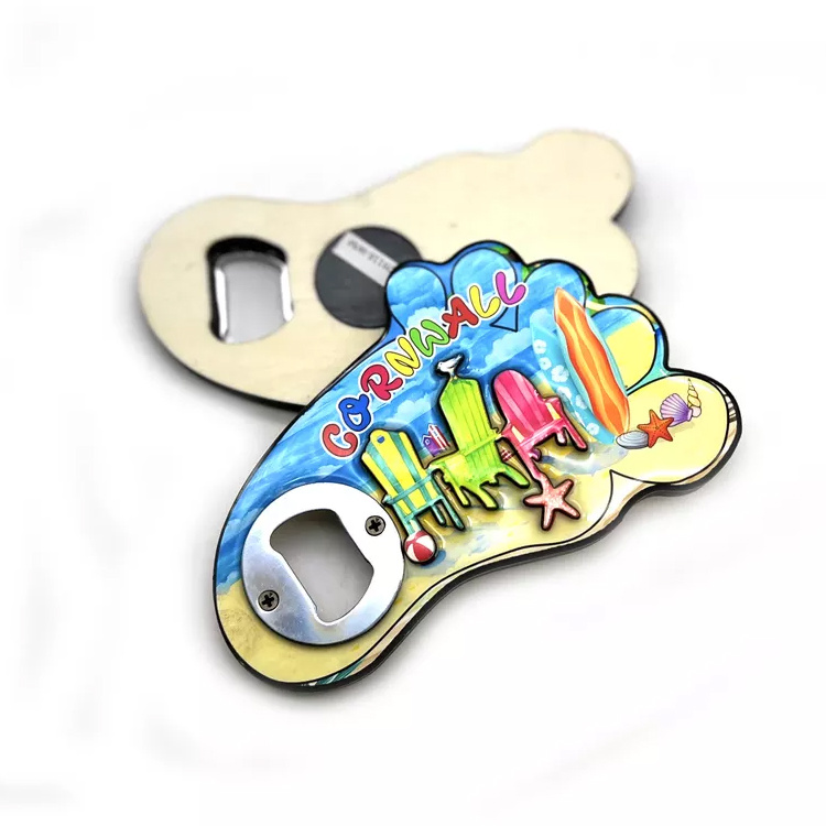 Wholesale Beach Tourist Wood Souvenir Magnet Opener Flip Flops Bottle Opener