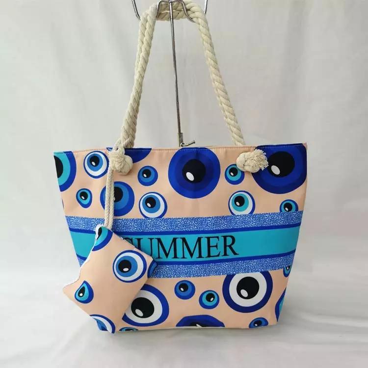 Wholesale Women Canvas Beach Bag Evil Eye Tote Bag