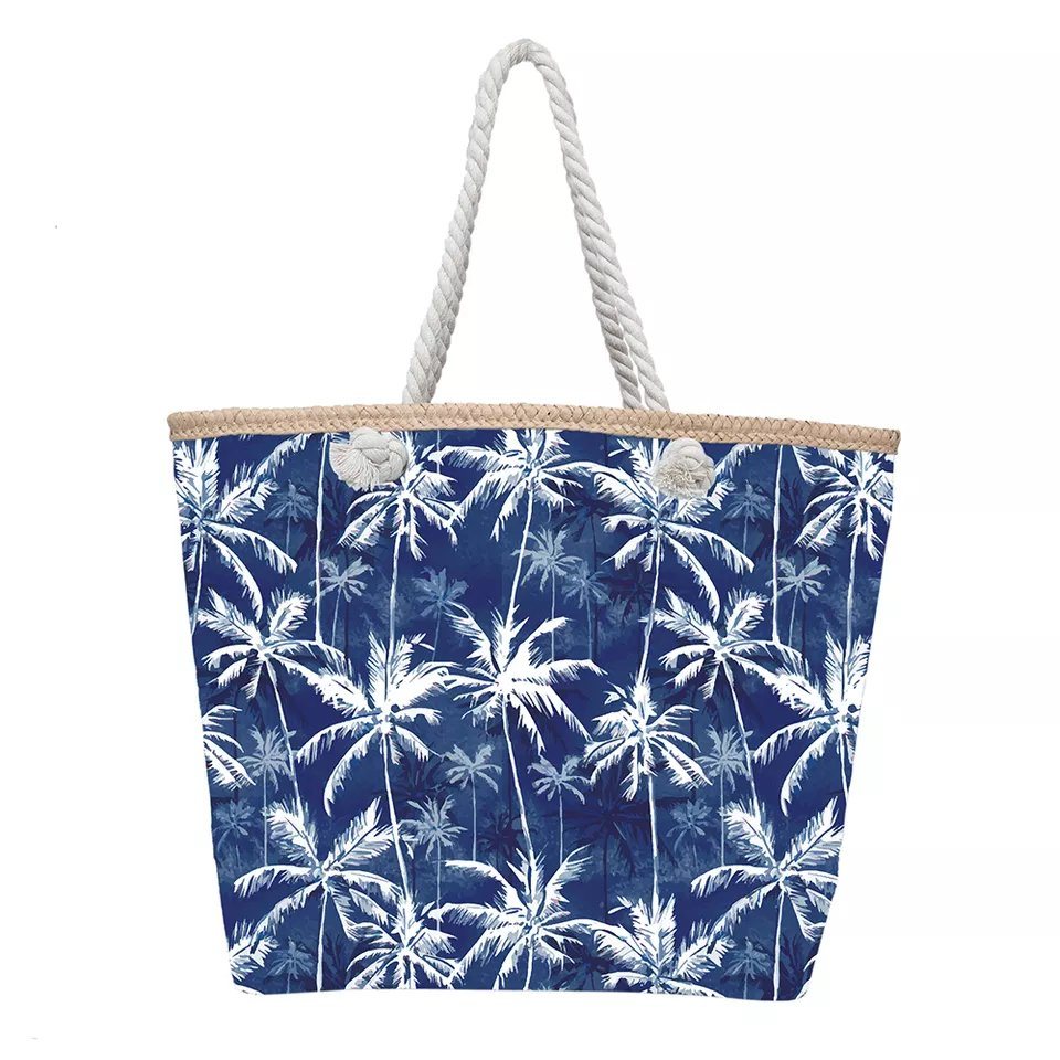 Women Summer Coconut Palm Tree Tropical Large Canvas Handbag Shoulder Beach Shopping Tote Bag with Custom Printed Logo