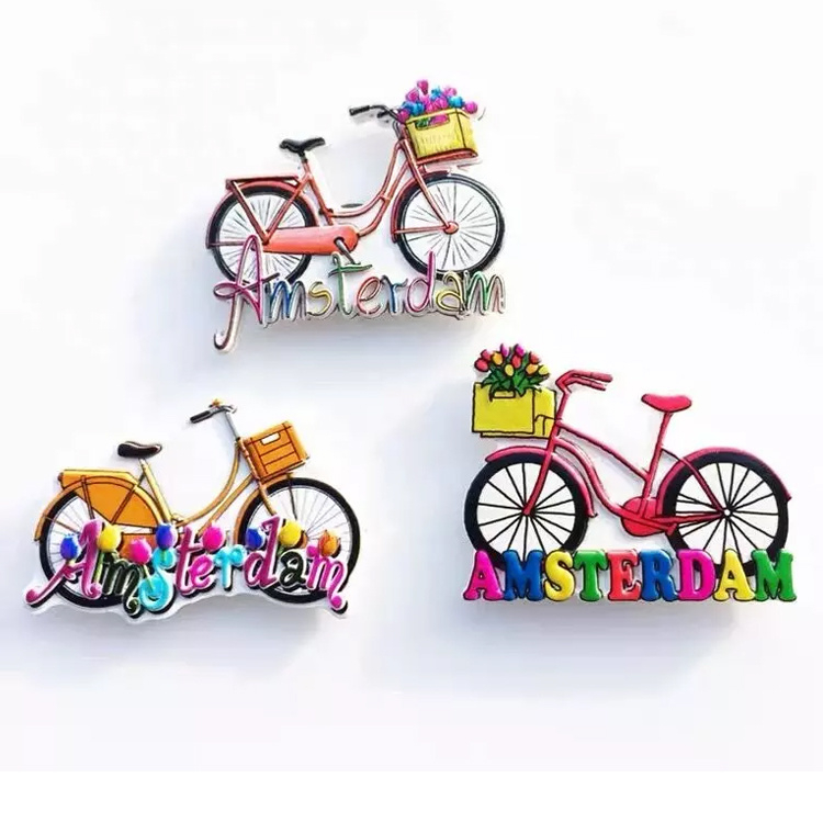 Customized Resin 3D Printing Holland Amsterdam Souvenir Bicycle Fridge Magnet