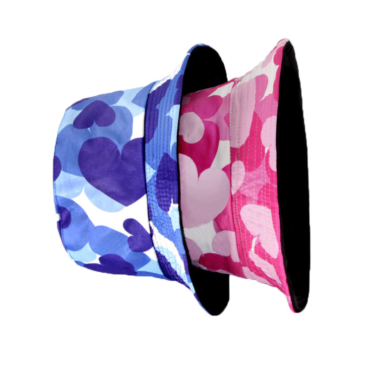 Summer Beach Sun Hat Colorful Heart Printed Camouflage Bucket Hat