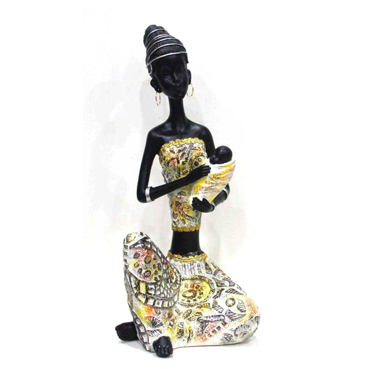 Wholesale Resin Lady Figurine Polyresin African Woman Statue for Home Decor