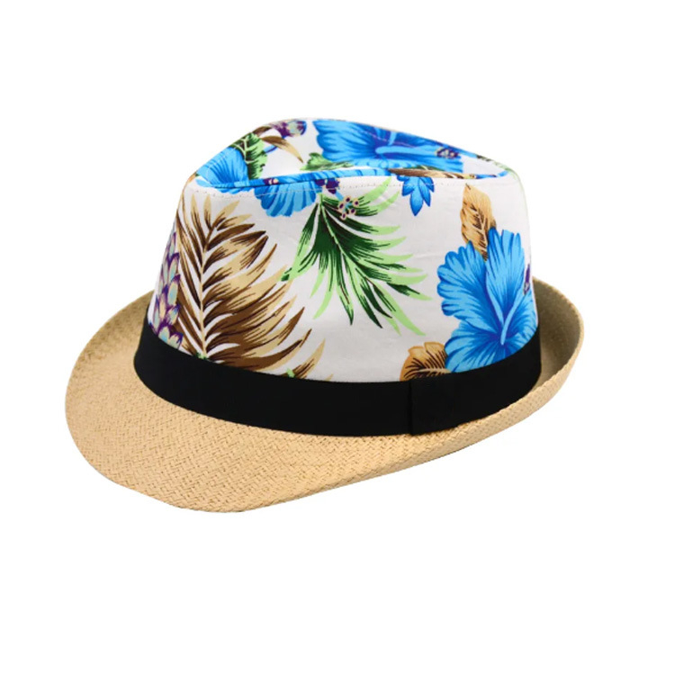 Wholesale Custom Printing Flower Fedora Hat Summer Floral Straw Bucket Hat