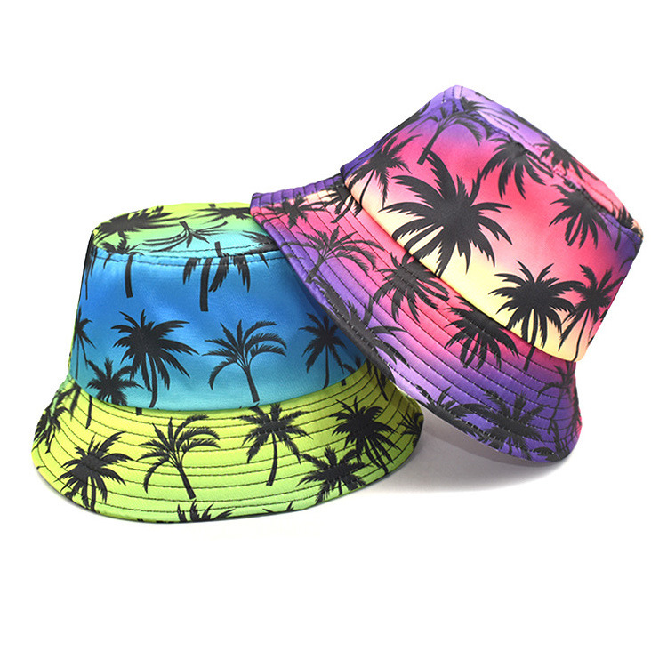 Tropical Hawaii Bucket Hat Summer Sunset Beach Palm Tree Fishman Hat for Outdoor Travel