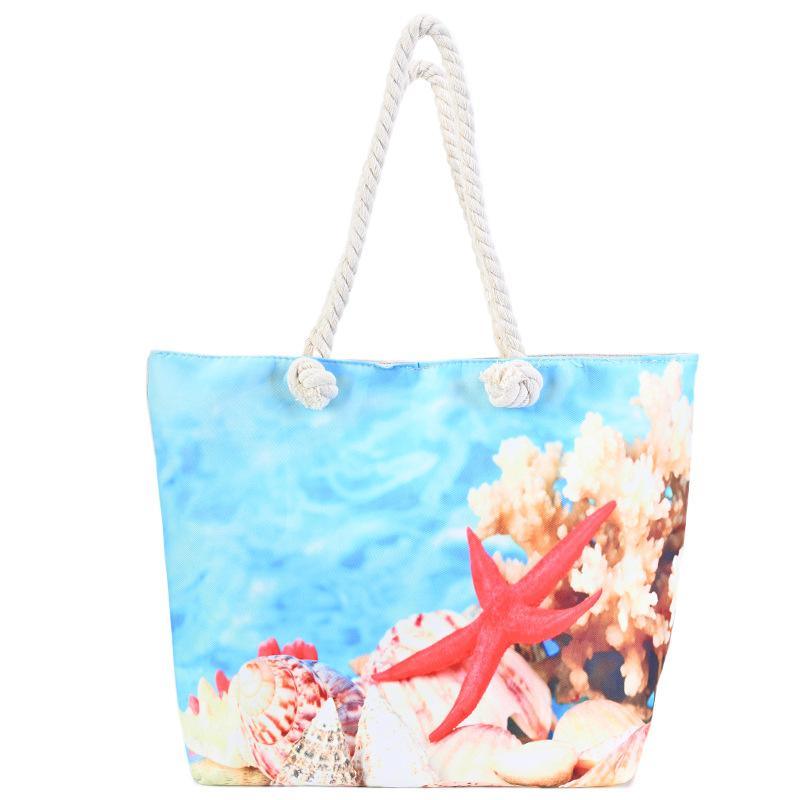 2023 Summer Beach Travel Storage Zipper Shoulder Tote Bag Large Capacity Lady Rope Canvas Beach Bag