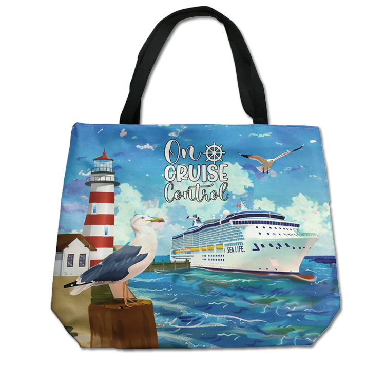 Customized Logo Printing Tourist Souvenir Summer Beach Seagull Nautical Canvas Tote Bag