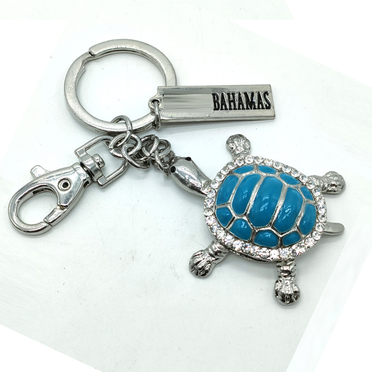 Customised Logo Rhinestone Metal Key Chain Beach Souvenir Sea Turtle Keychain