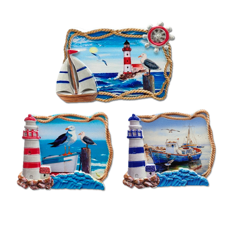 Customized UV Printing Nautical Souvenir Polyresin Lighthouse Fridge Magnets