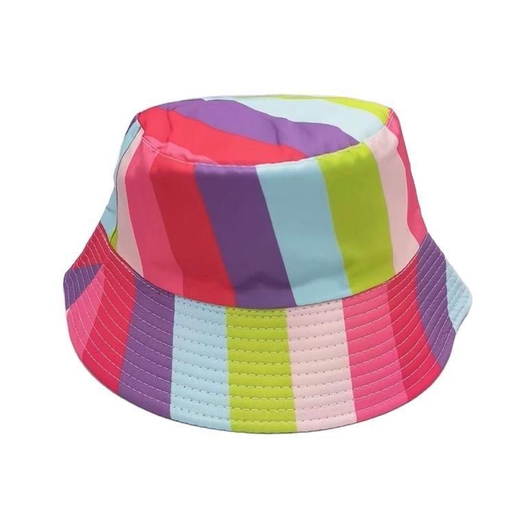 Wholesale Fashion Trendy Double Sided Reversible Rainbow Color Print Stripe Bucket Hat