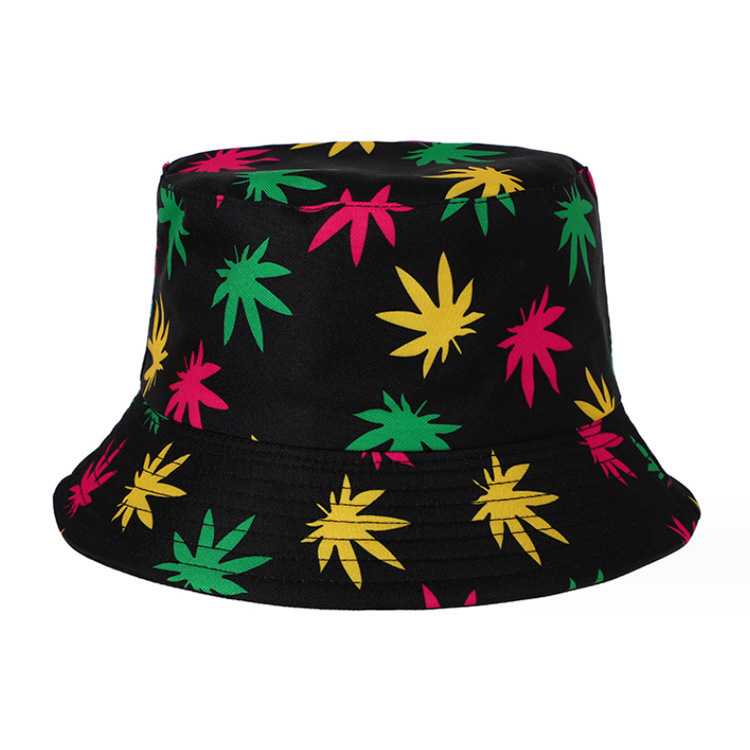 Custom Printed Fashion Fisherman Cap Jamaica Leaf Weed Bucket Hats