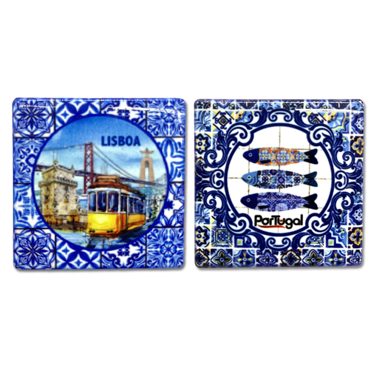 Custom Printing Blue and White Porcelain Design Ceramic Lisboa Tourist Souvenir Portugal Lisbon Fridge Magnet