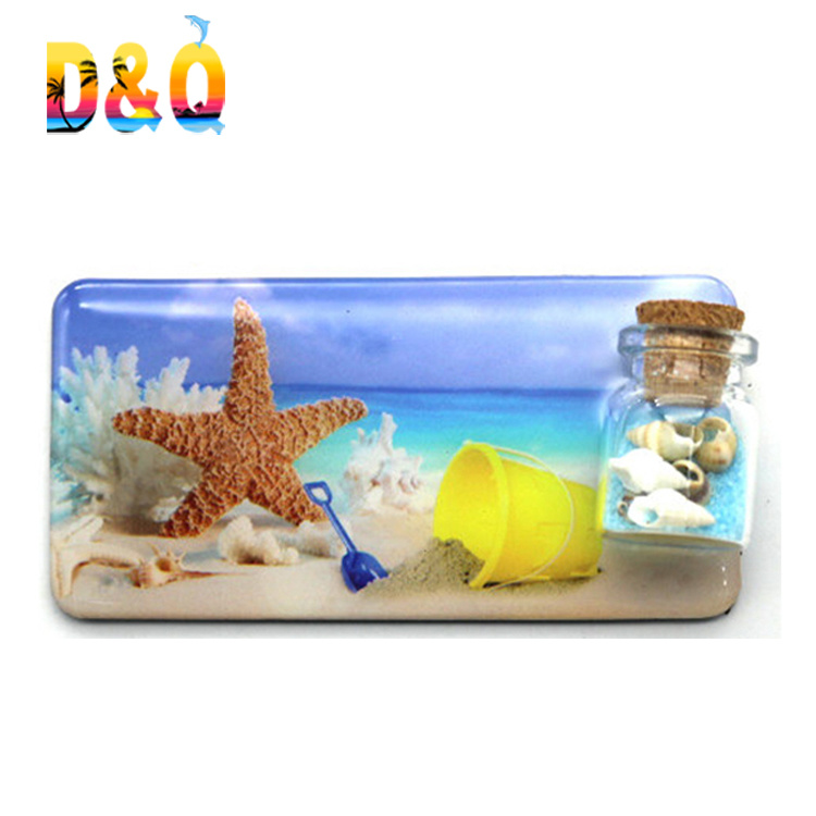 Custom Printing Beach Tourist Souvenir Epoxy Drift Bottle Fridge Magnet with Shell