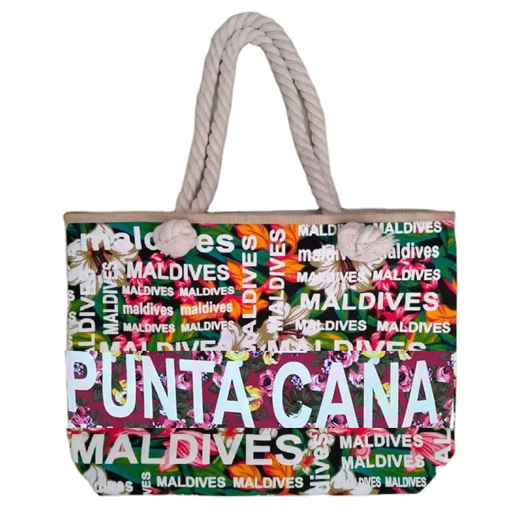 Custom Logo Printed Canvas Souvenir Dominican Punta Cana Beach Bag