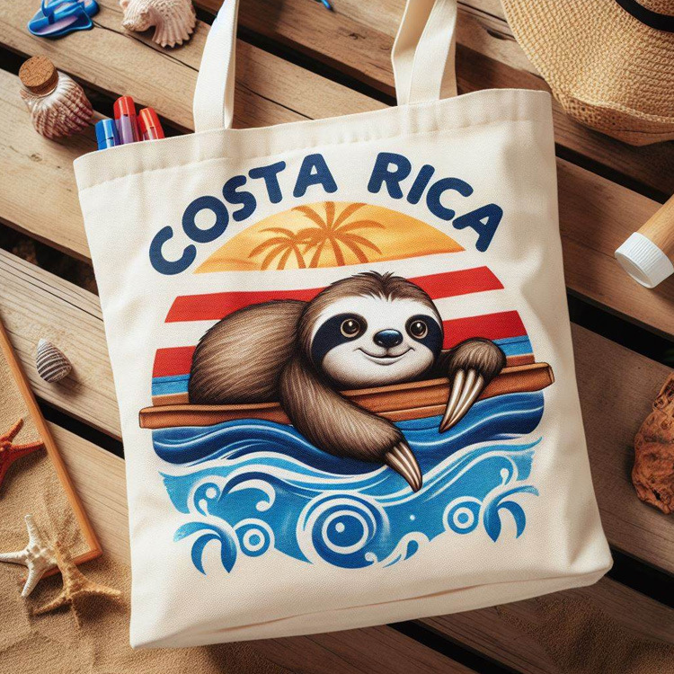 Custom Digital Printing Canvas Puerto Rico Puerto Rico Costa Rica Souvenir Beach Bag Cute Animal Sloth Bag