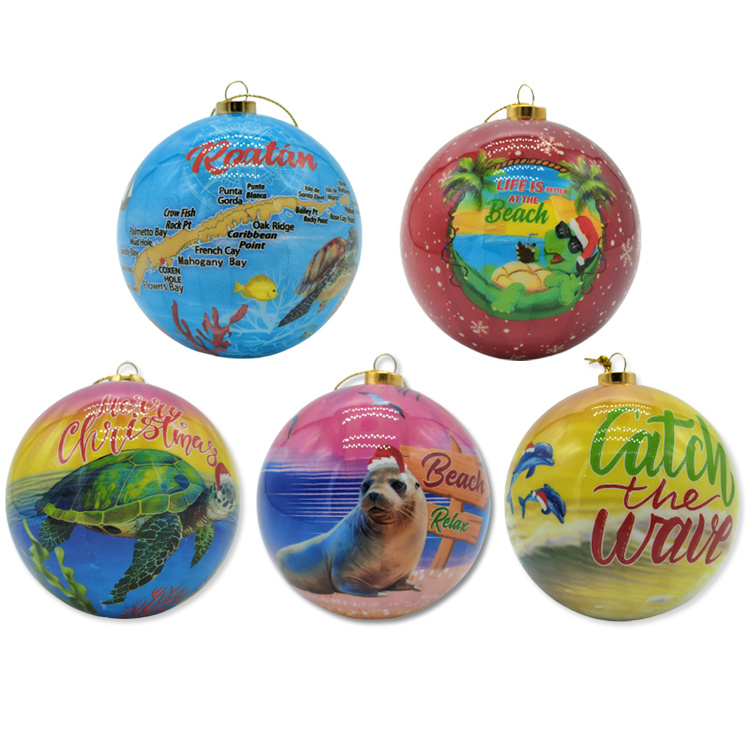 Custom Printing Christmas Tree Decor Souvenir Gift Sea Turtle Beach Design 8cm Foam Christmas Ball