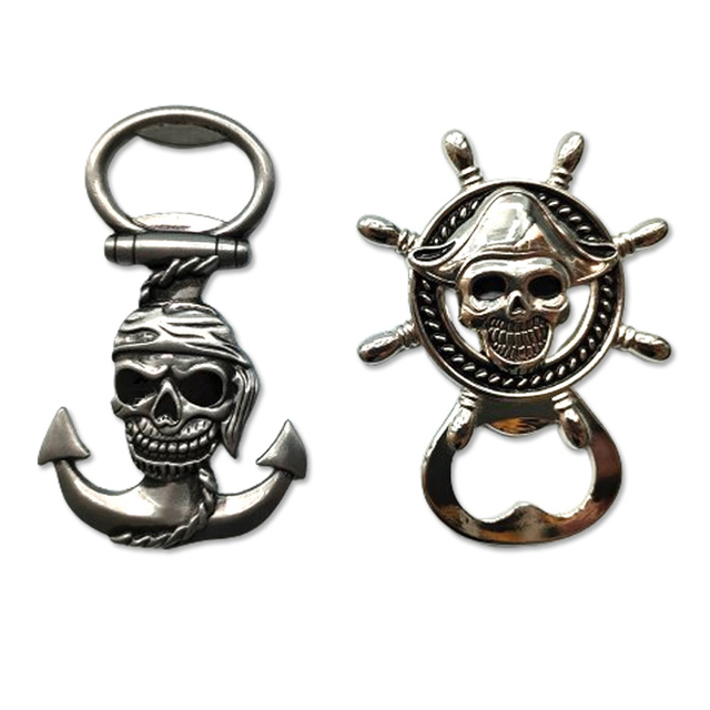 Wholesale Custom Tourist Souvenir Beer Bottle Opener Fridge Magnet Zinc Alloy Metal Skull Pirate Bottle Opener