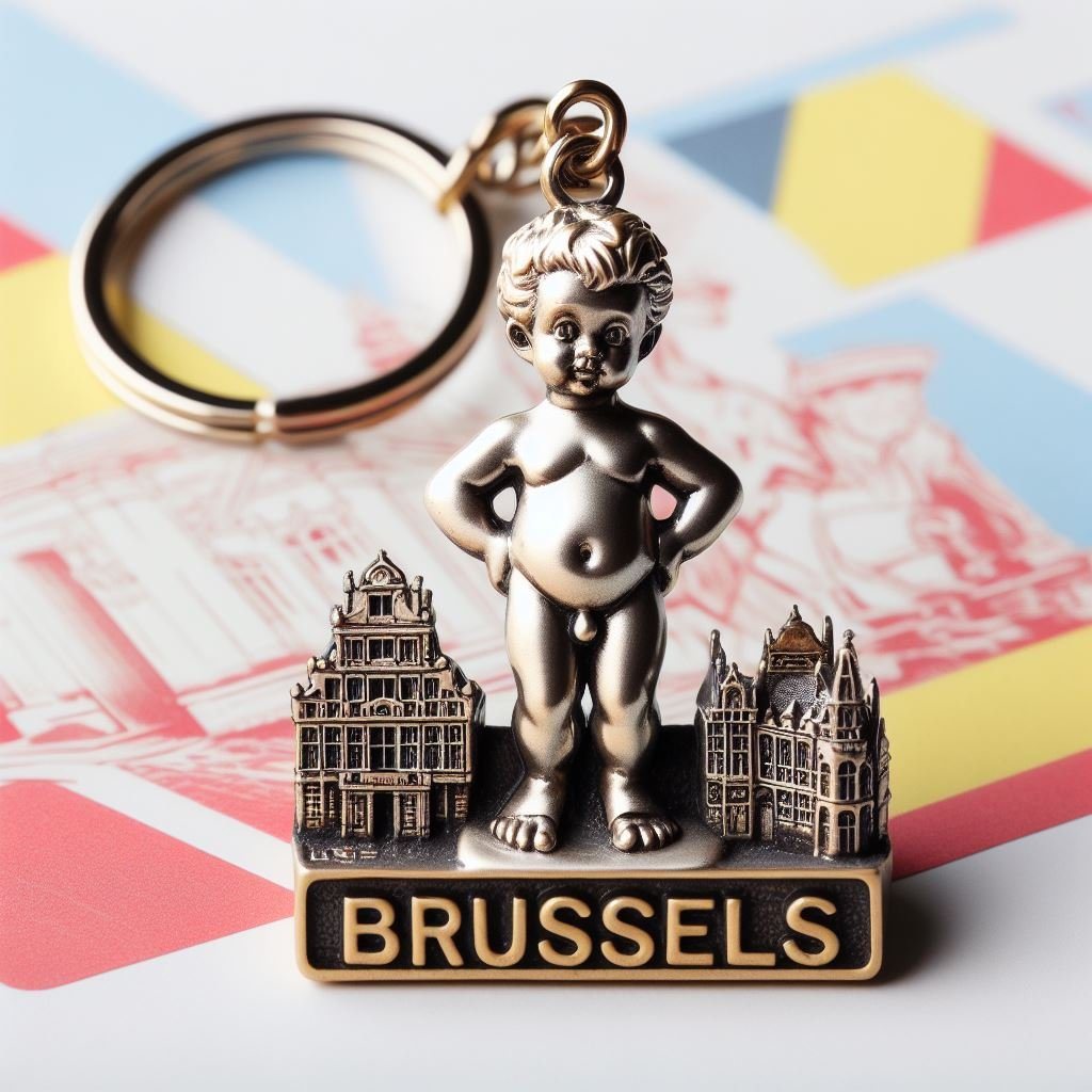 Custom Enamel Metal Tourist Souvenir Keyring Brussels Belgium Souvenir Keychains