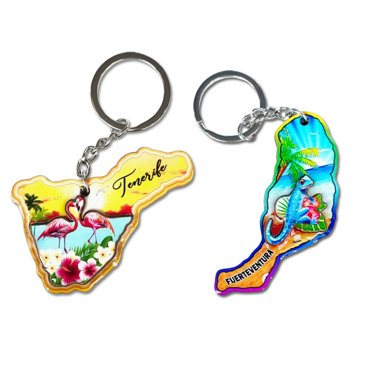 Customized Logo Epoxy MDF Wood Beach Surf Keyring Dolphin Flamingo Florida Souvenir Keychain