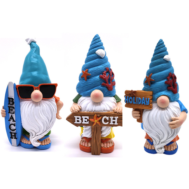 Wholesale Home Decor Garden Halloween Dwarf Summer Beach Gnome Statue Custom Resin Craft Dwarf Figurine