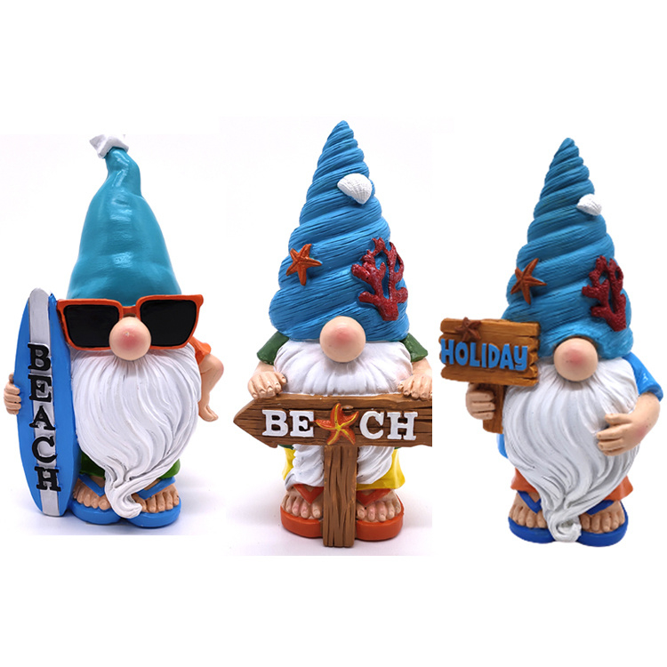 Wholesale Home Decor Garden Halloween Dwarf Summer Beach Gnome Statue Custom Resin Craft Dwarf Figurine